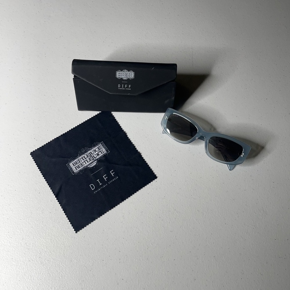 DIFF Eyewear x Beetlejuice Beetlejuice Blue Sunglasses I Feel Strange Case Cloth